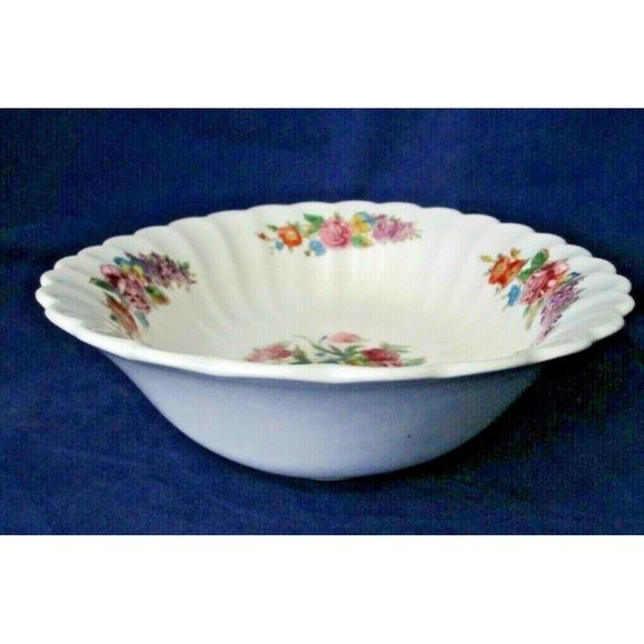 Limoges American Wales Pattern Oval Serving Bowl Floral Medallion Scalloped Rim - Picture 7 of 10